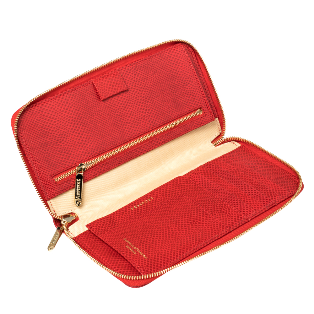 

Aspinal Of London Red Lizard Skin Zip Travel Organizer