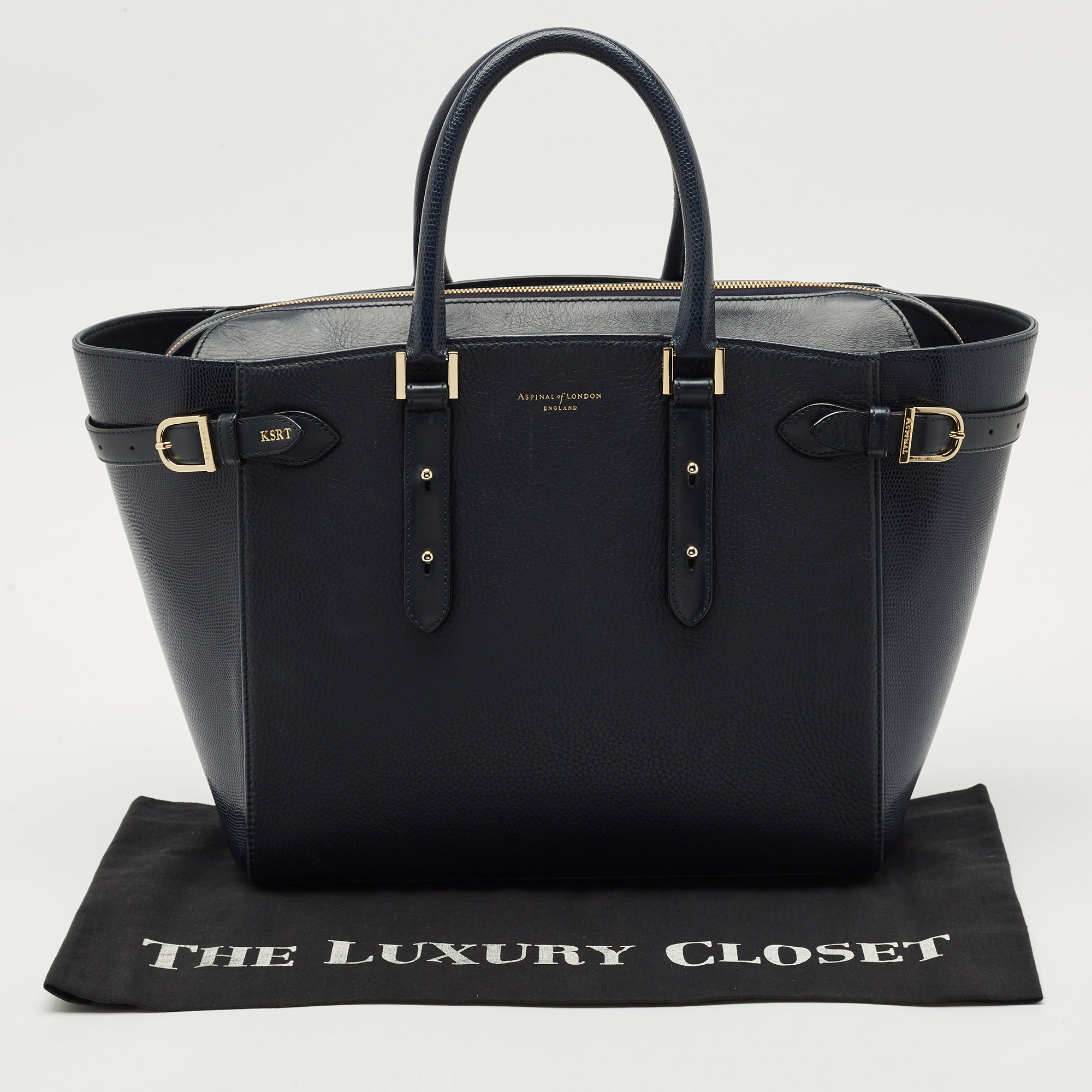 

Aspinal Of London Navy Blue Leather  Marylebone Tote
