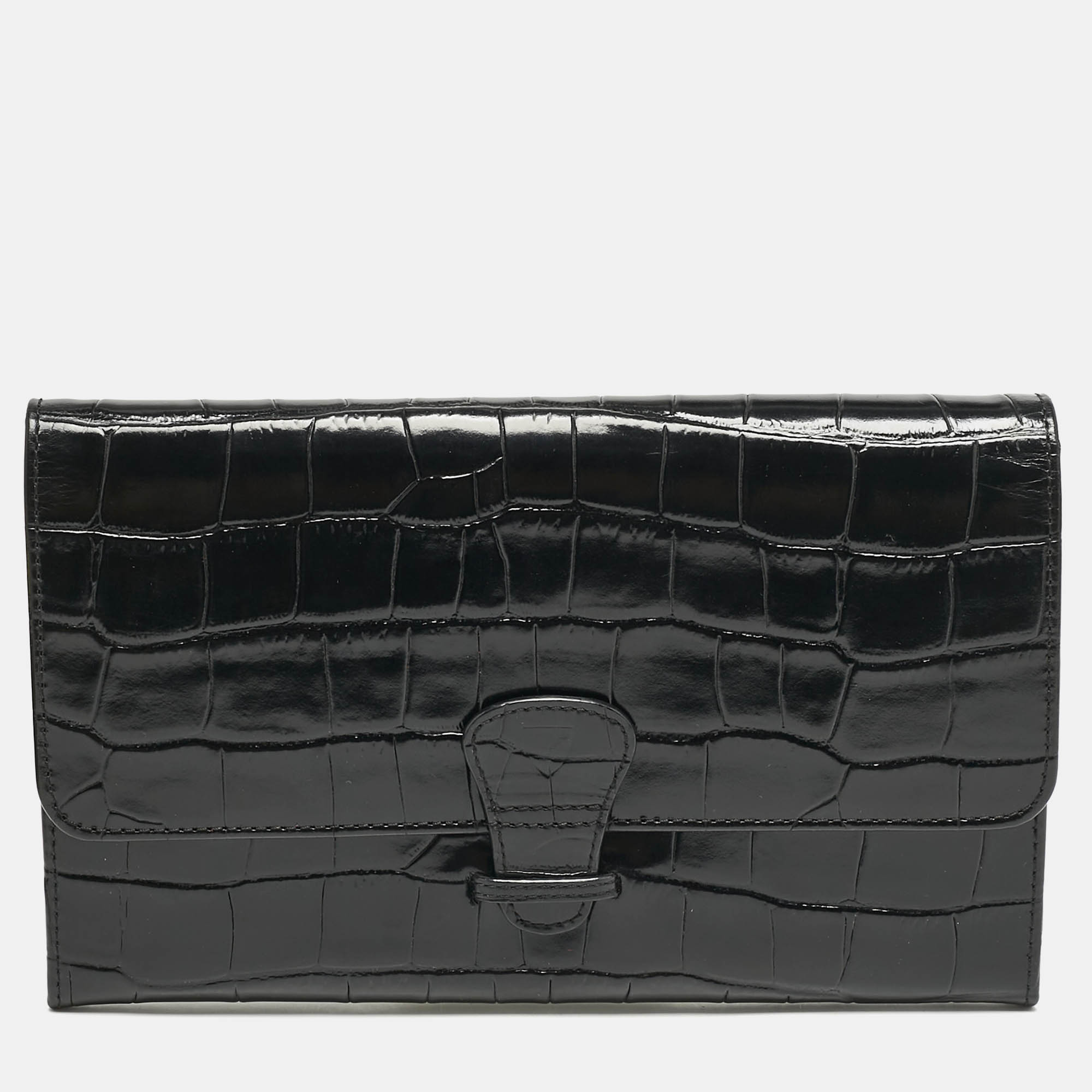 

Aspinal Of London Black Croc Embossed Leather Travel Wallet