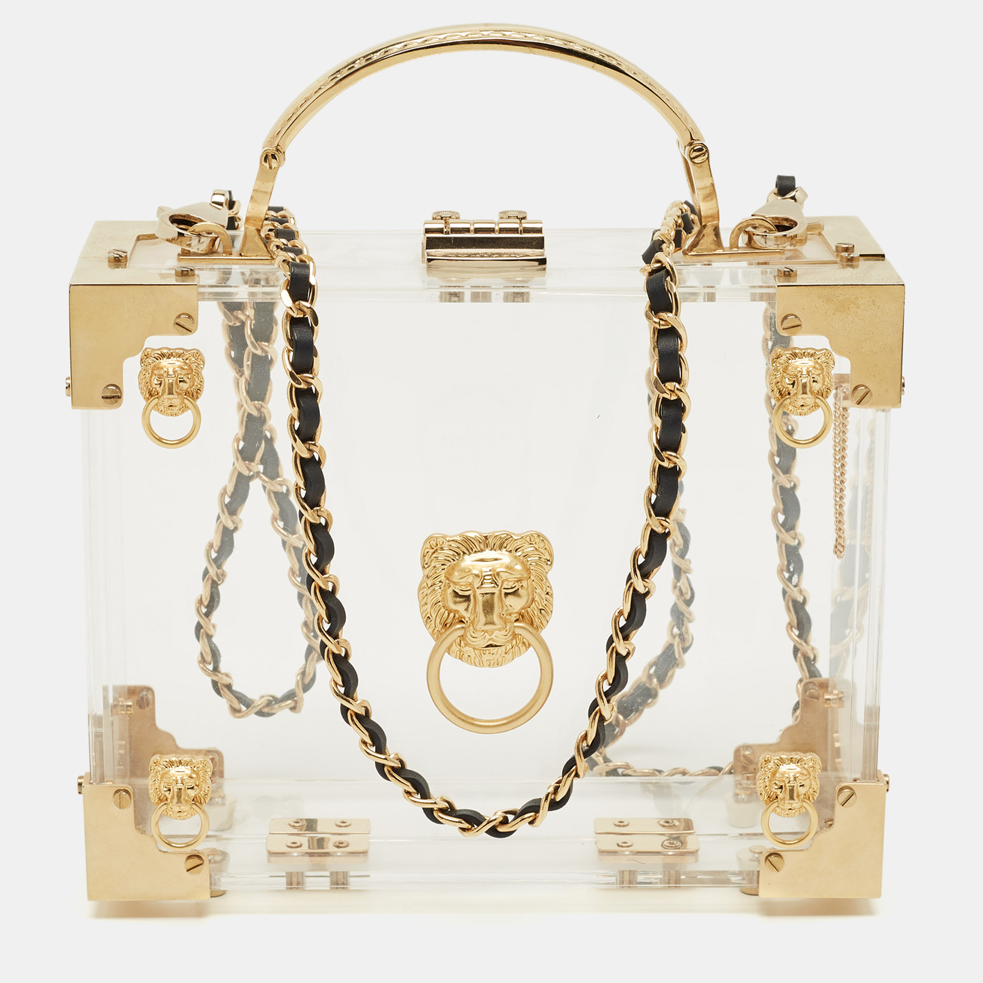 

Aspinal Of London Gold/Clear Acrylic Trunk Top Handle Bag