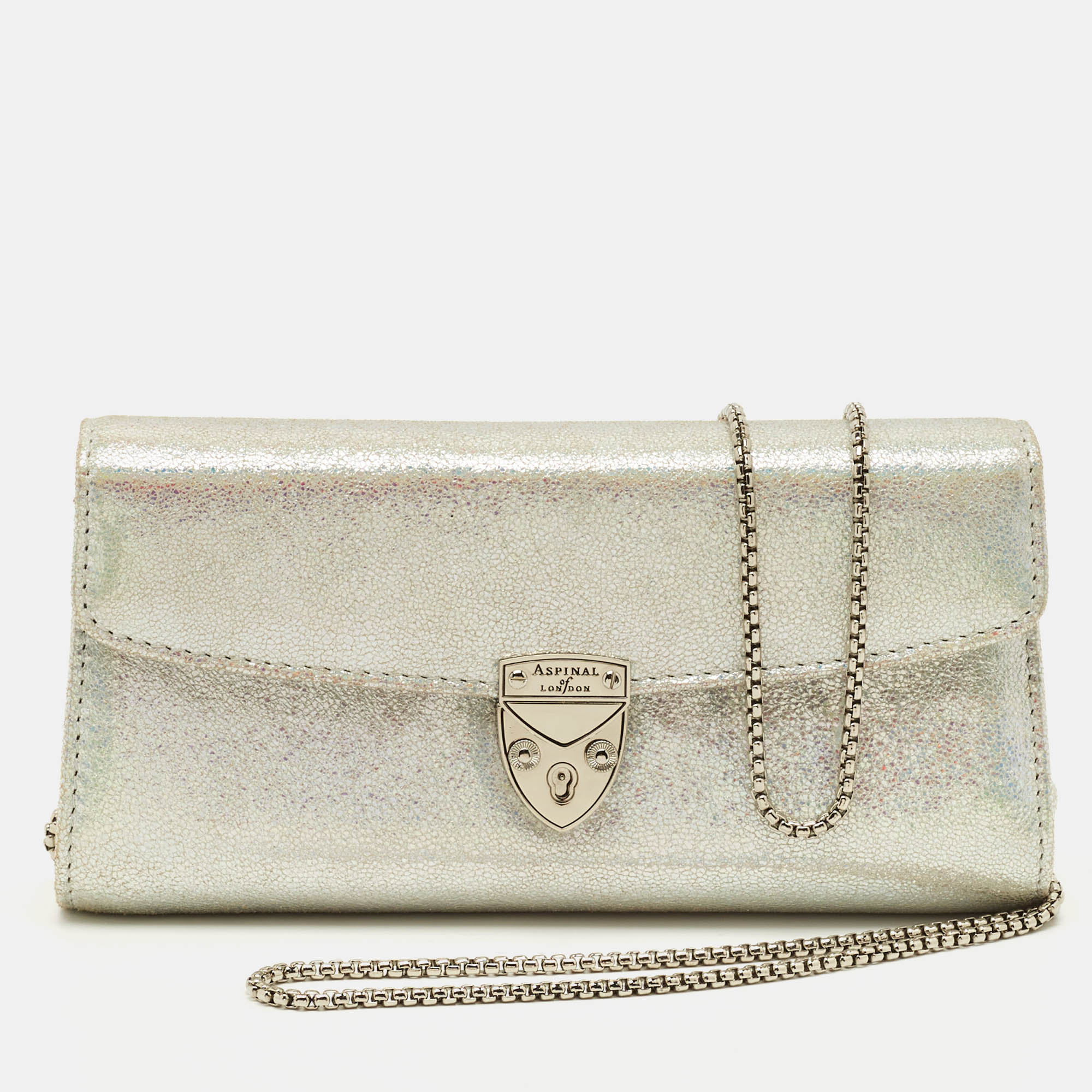 

Aspinal Of London Mayfair Silver Textured Leather Chain Clutch