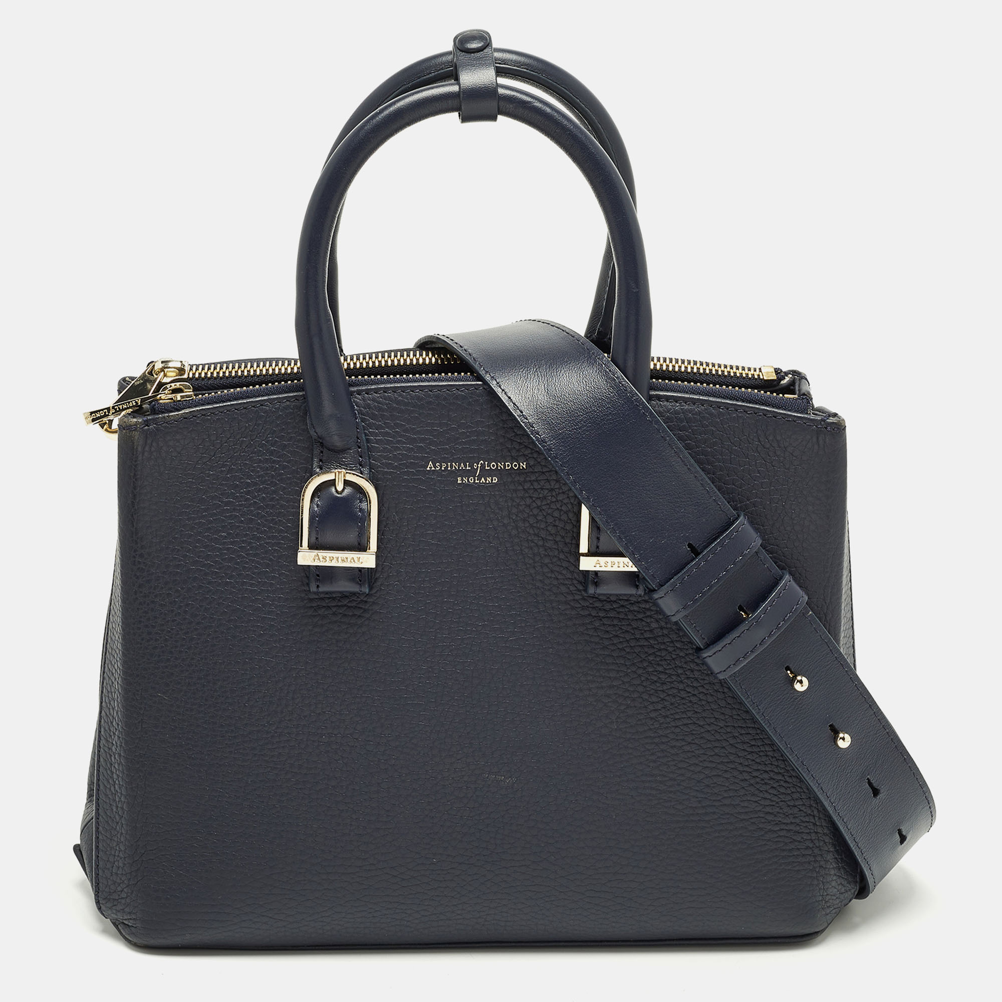 

Aspinal Of London Midi Madison Navy Blue Leather Tote