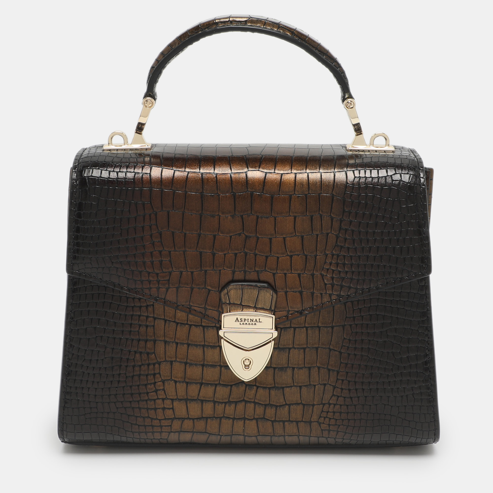 

Aspinal Of London Mayfair Black/Gold Croc Embossed Leather Top Handle Bag