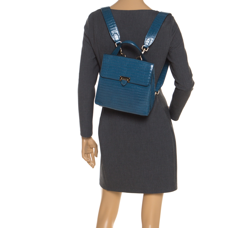 

Aspinal of London Blue Croc Embosed Leather Soho Backpack