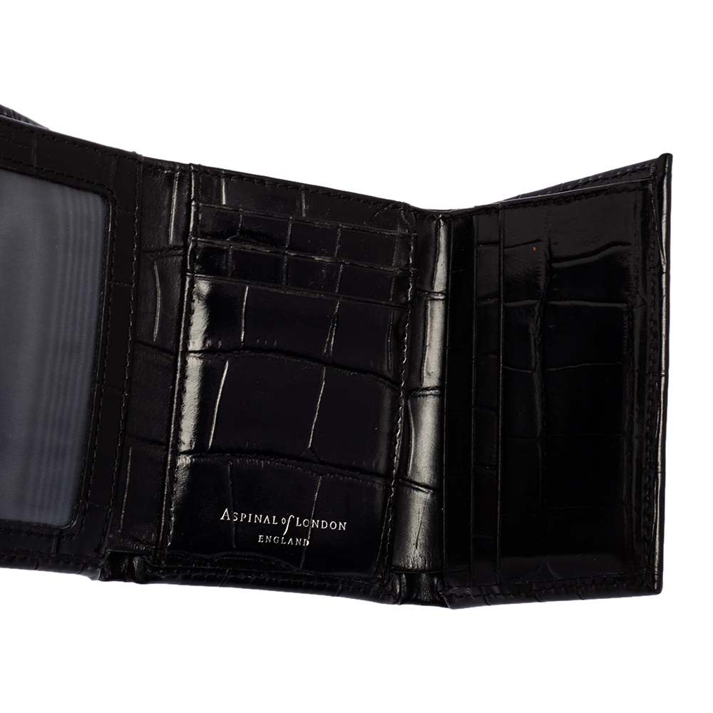 

Aspinal Of London Black Croc Embossed Leather Trifold Wallet