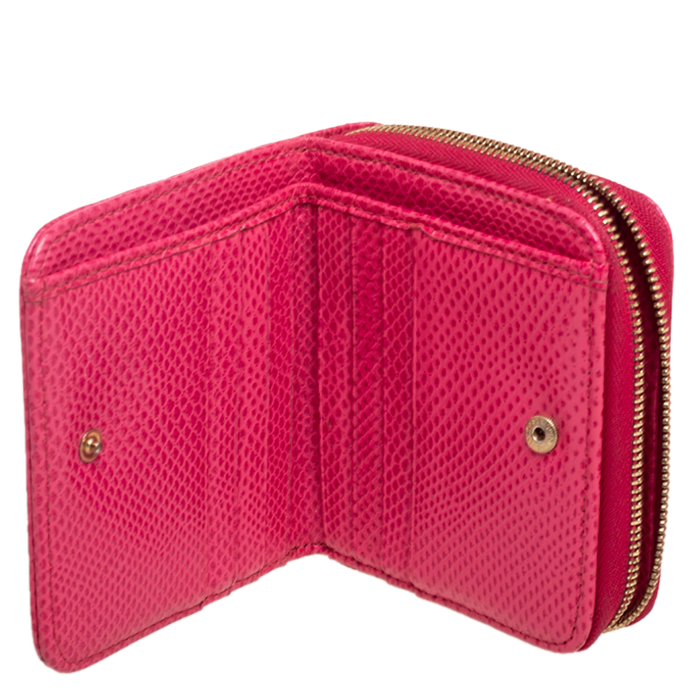 

Aspinal of London Pink Snake Embossed Leather Zip Around Compact Wallet