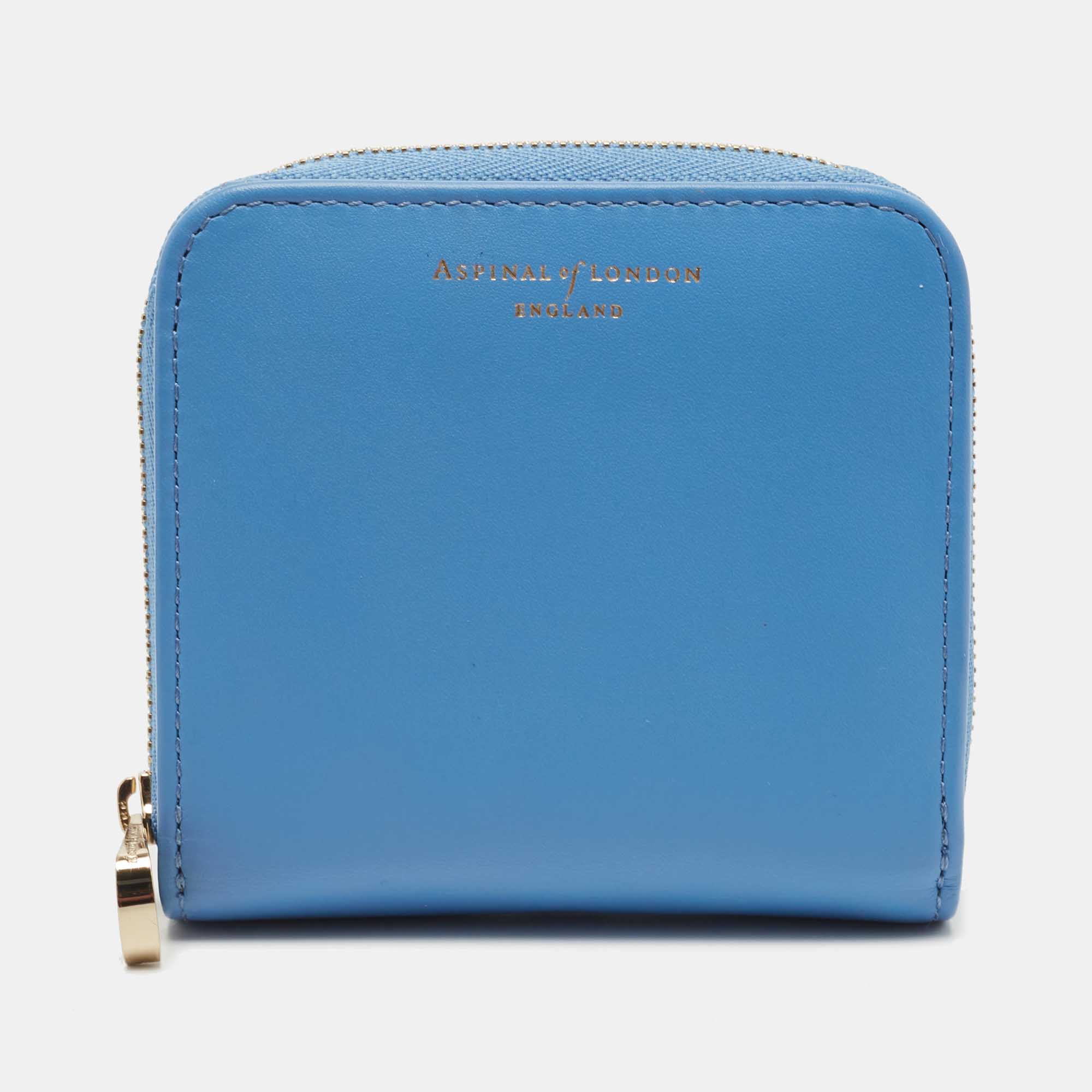 Pre-owned Aspinal Of London Light Blue Leather Zip Around Compact Wallet