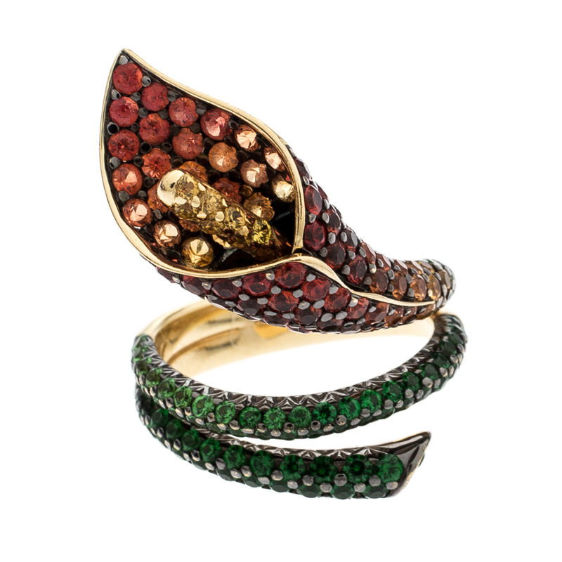 

Asprey Lily Multicolor Gemstone 18k Yellow Gold Cocktail Ring Size