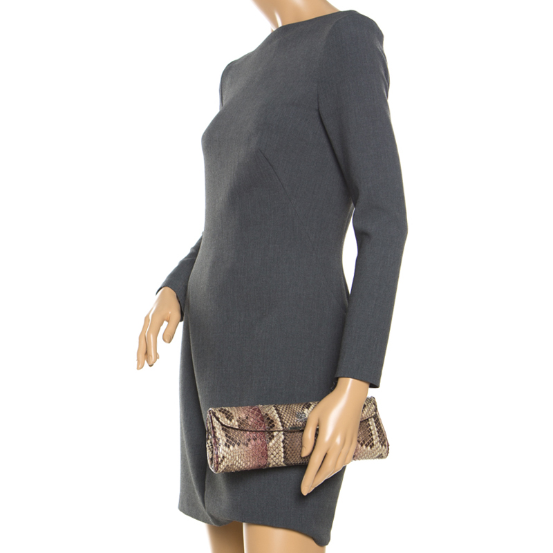 

Asprey Beige/Pink Ombrey Python Clutch
