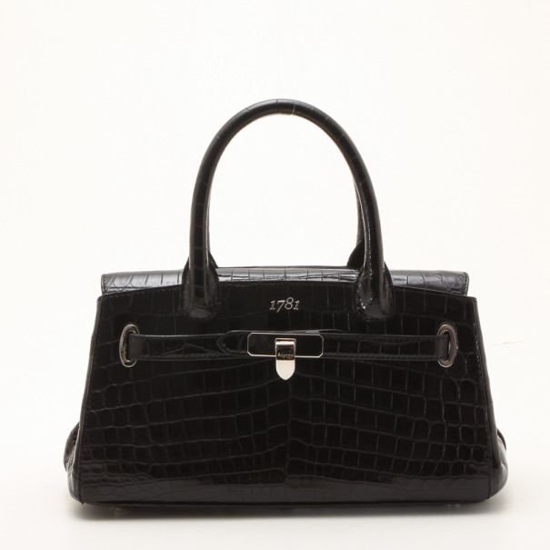 Asprey Black Crocodile 1781 Baby Stretch Satchel