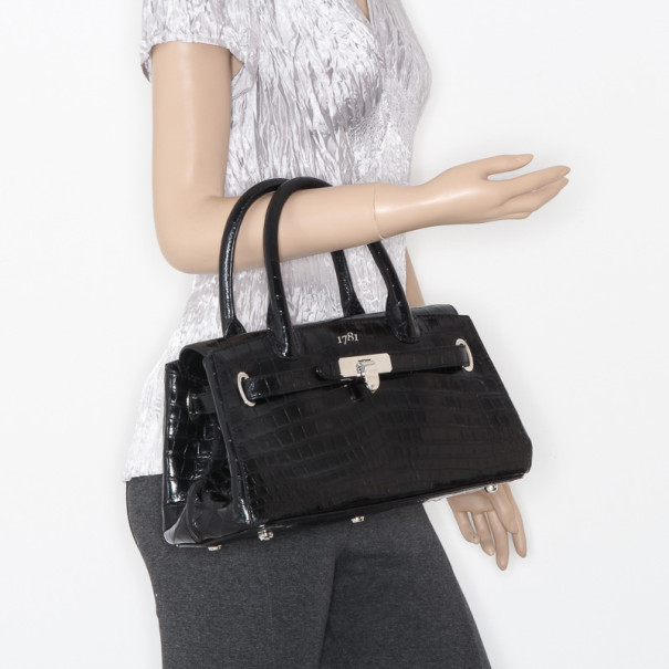 

Asprey Black Crocodile '1781 Baby Stretch' Satchel, Brown