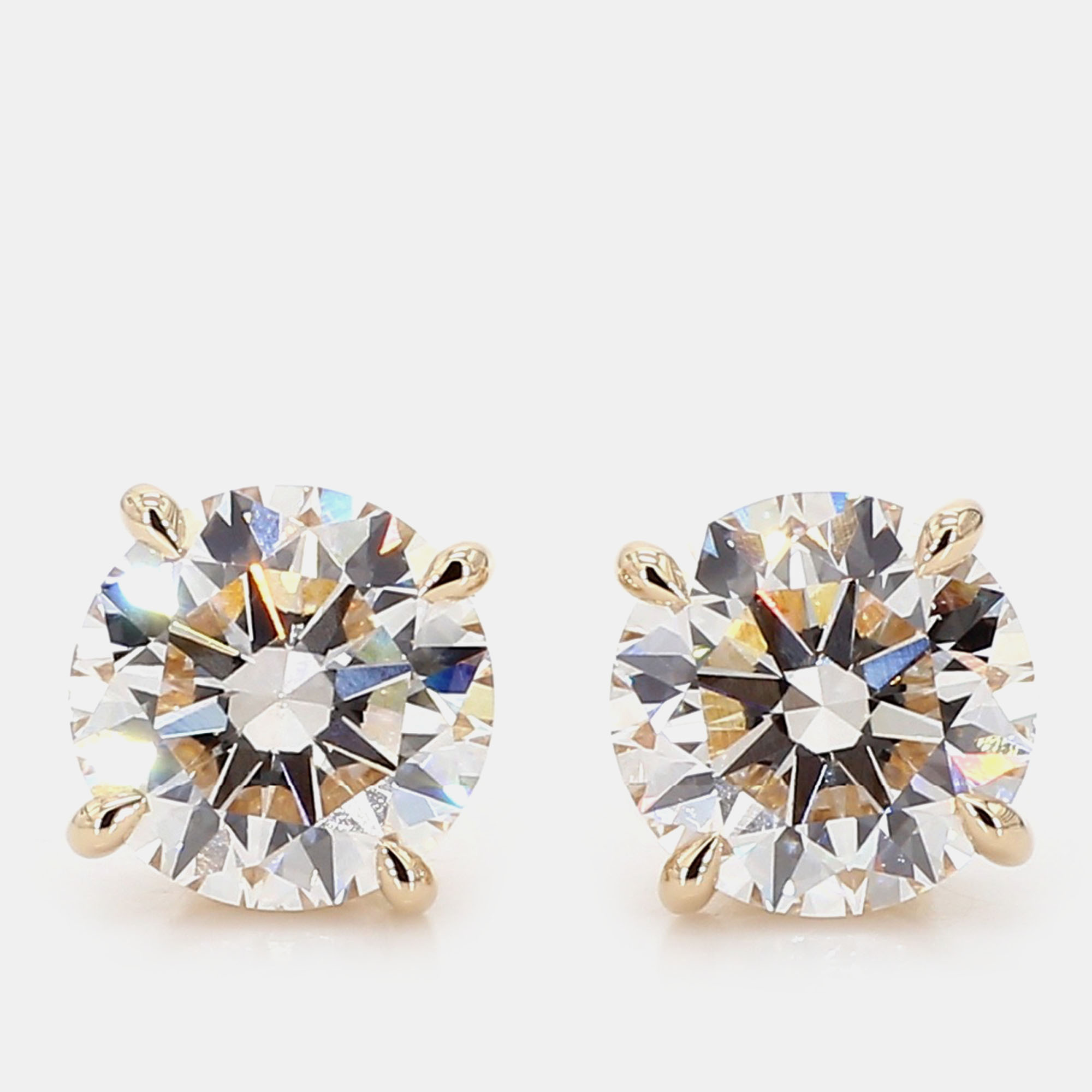 Pre-owned Atelier D' Excellence 6.05 Cts Round Lab Grown Diamond 14k Yellow Gold 4 Prong Basket Studs