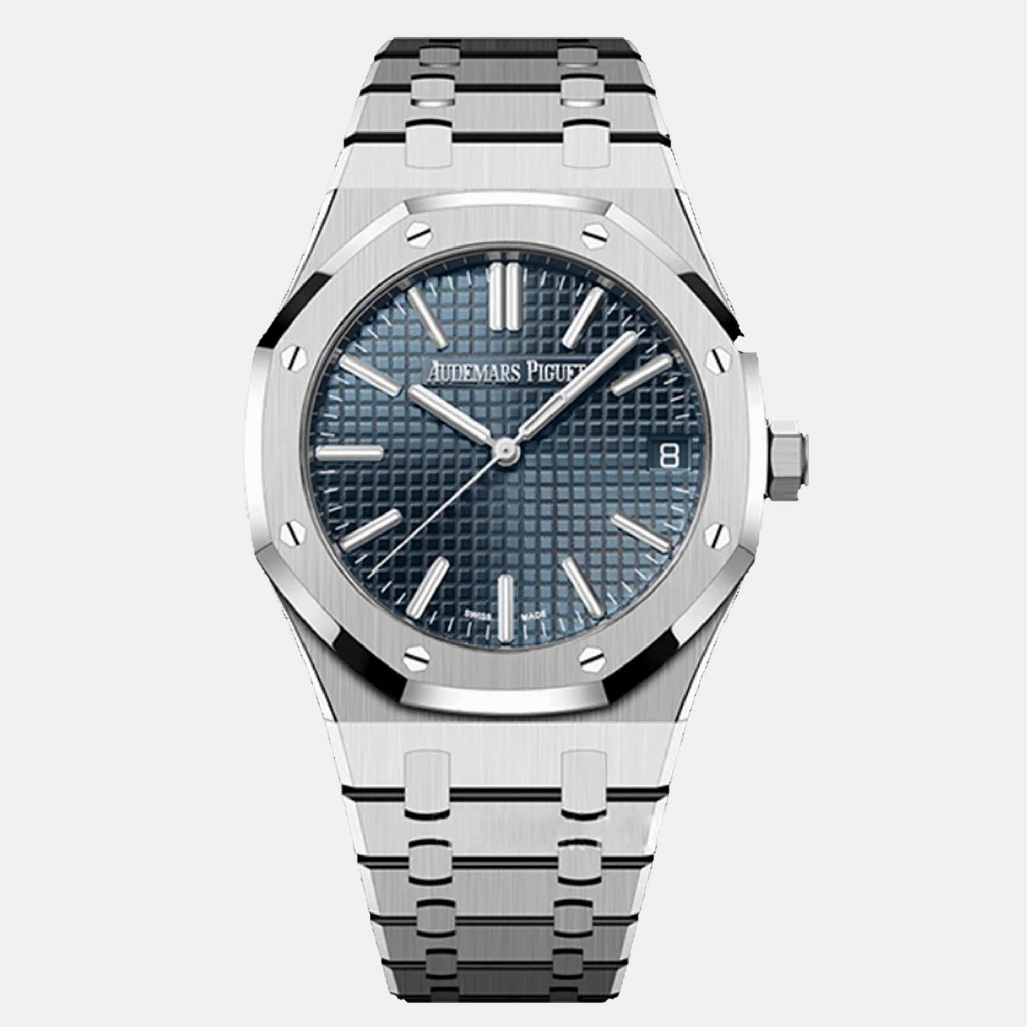 Pre-owned Audemars Piguet Royal Oak 15550st.oo.1356st.07 Automatic Grey Stainless Steel Women's Wristwatch 37 Mm In Gray