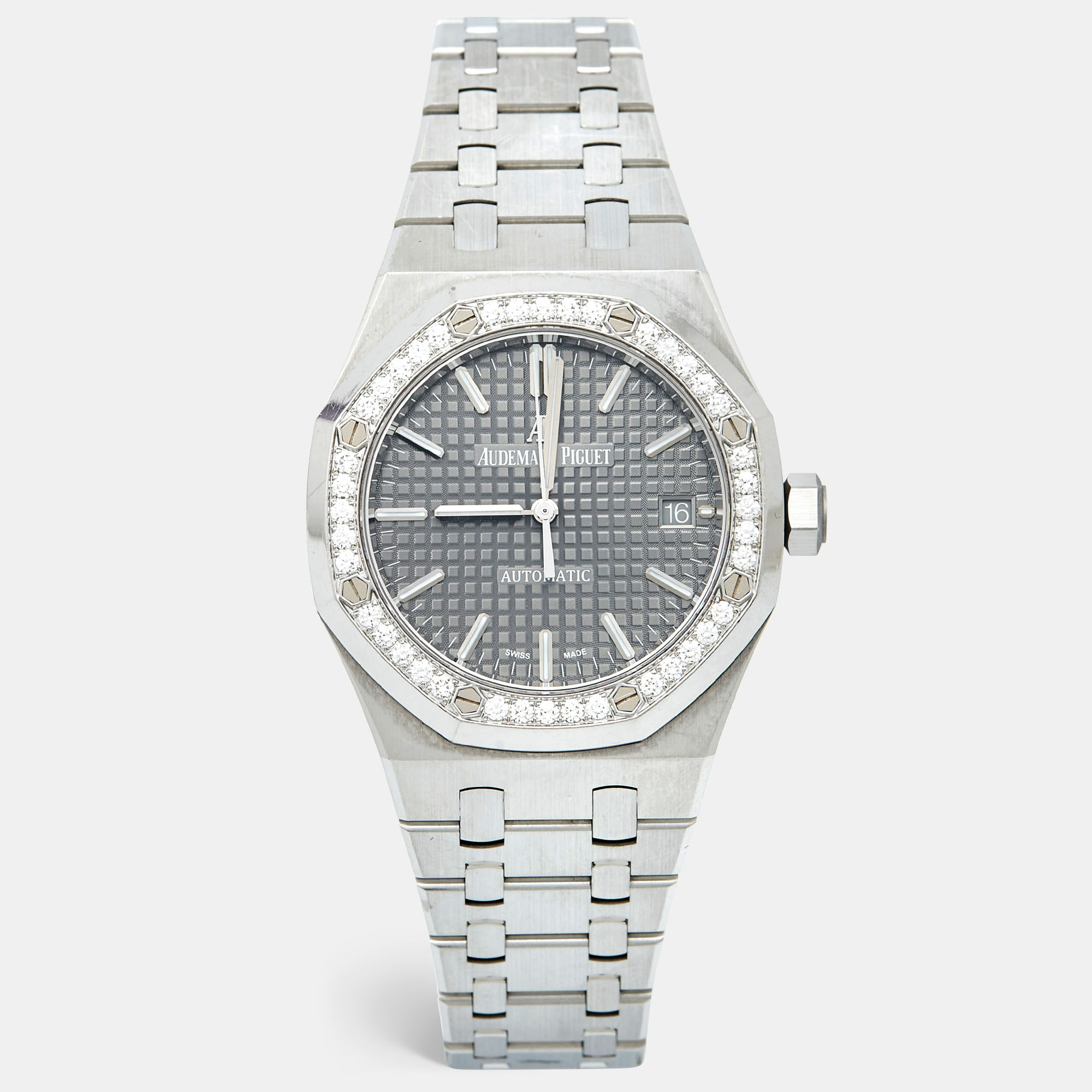 

Audemars Piguet Grey Ruthenium “Grande Tapisserie” Stainless Steel Diamond Royal Oak, Silver