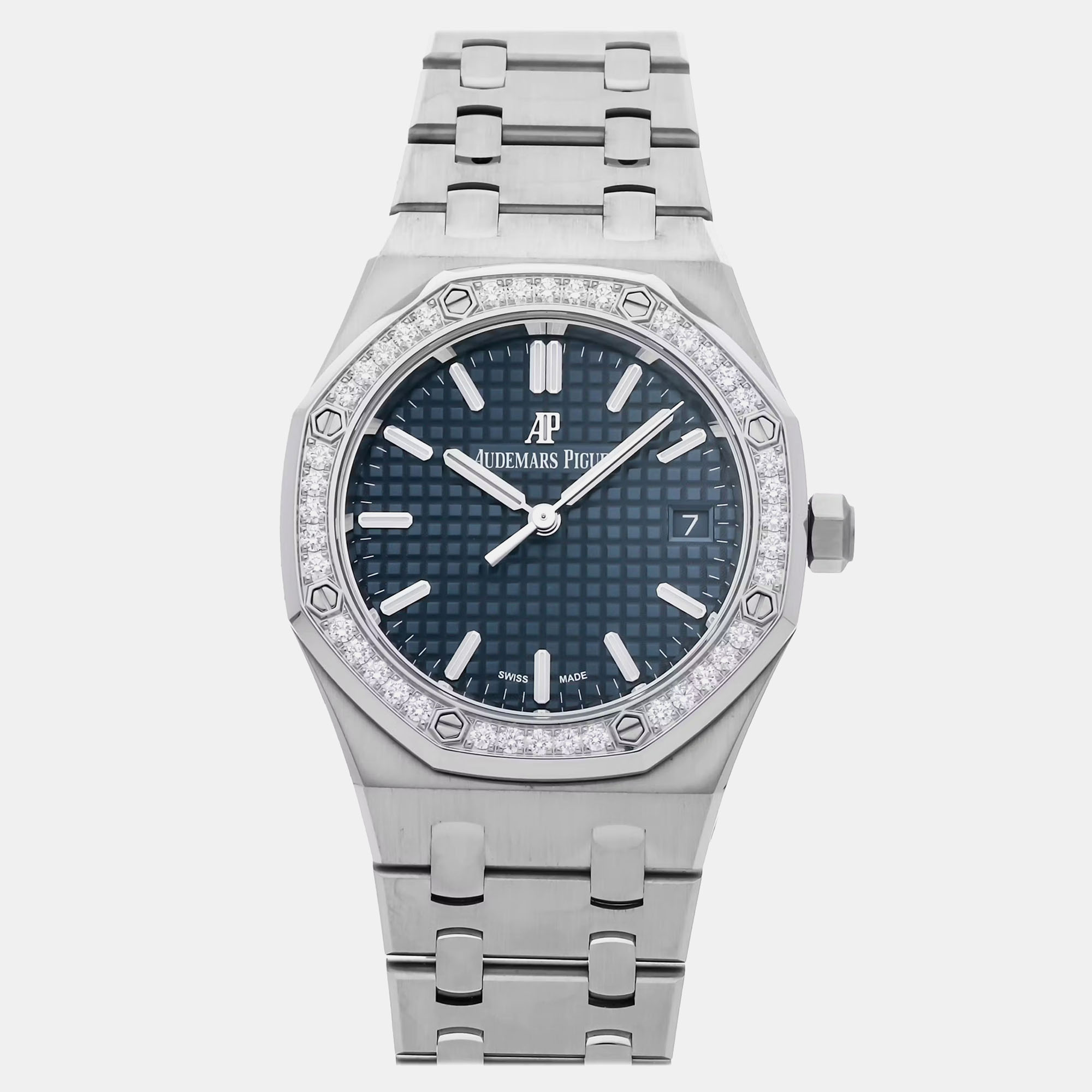 Pre-owned Audemars Piguet Royal Oak 77351st.zz.1261st.01 34 Mm In Blue
