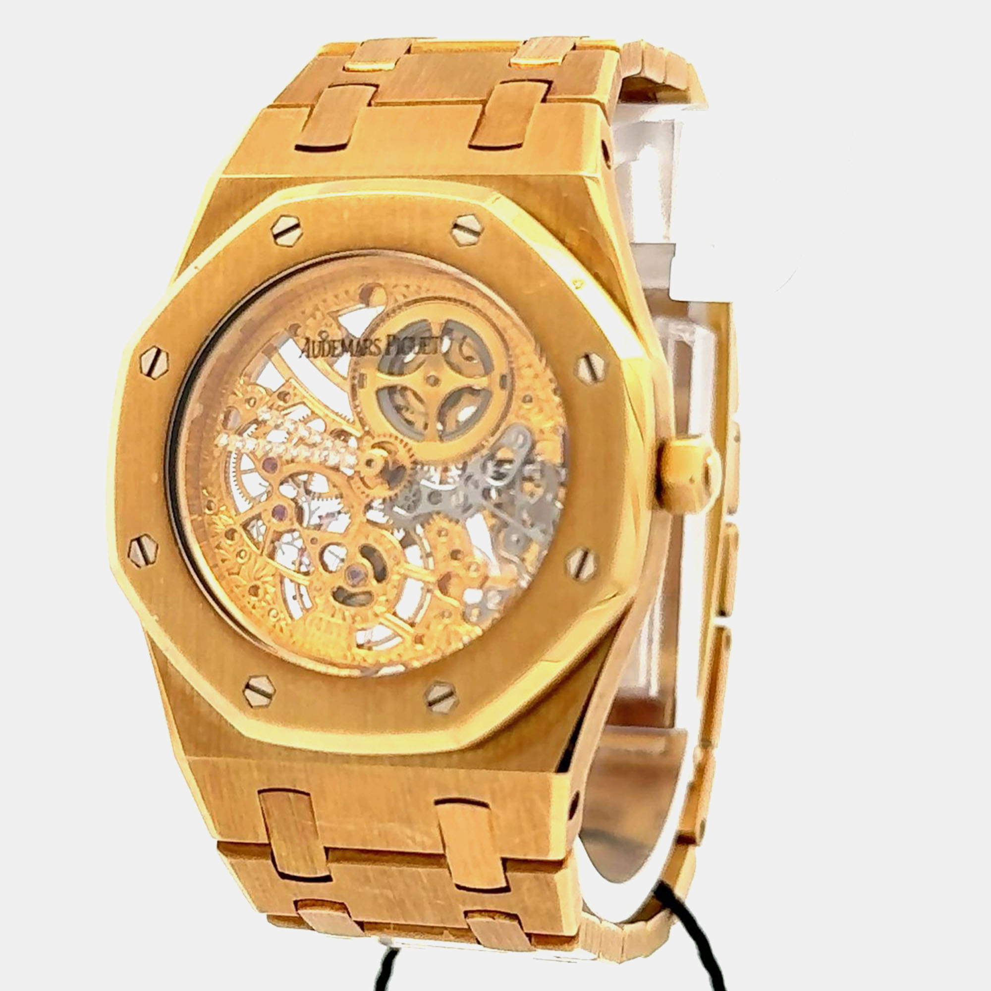 Pre-owned Audemars Piguet Royal Oak 14794ba.oo.0902ba.99 Automatic Skeleton 18k Yellow Gold Women's Wristwatch 30 Mm In Transparent