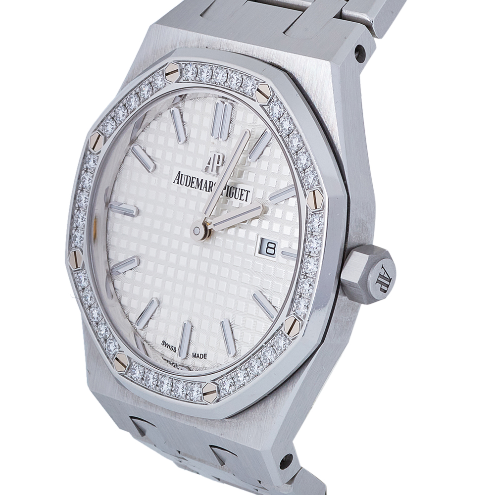 

Audemars Piguet Silver Stainless Steel Diamond Royal Oak Women's Wristwatch