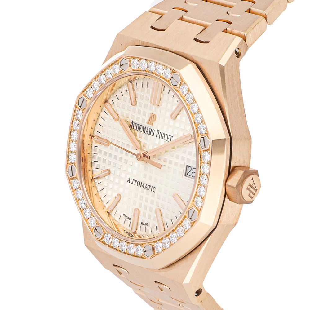 

Audemars Piguet Silver Diamonds 18k Rose Gold Royal Oak 15451OR.ZZ.1256OR.01 Women's Wristwatch 37 MM