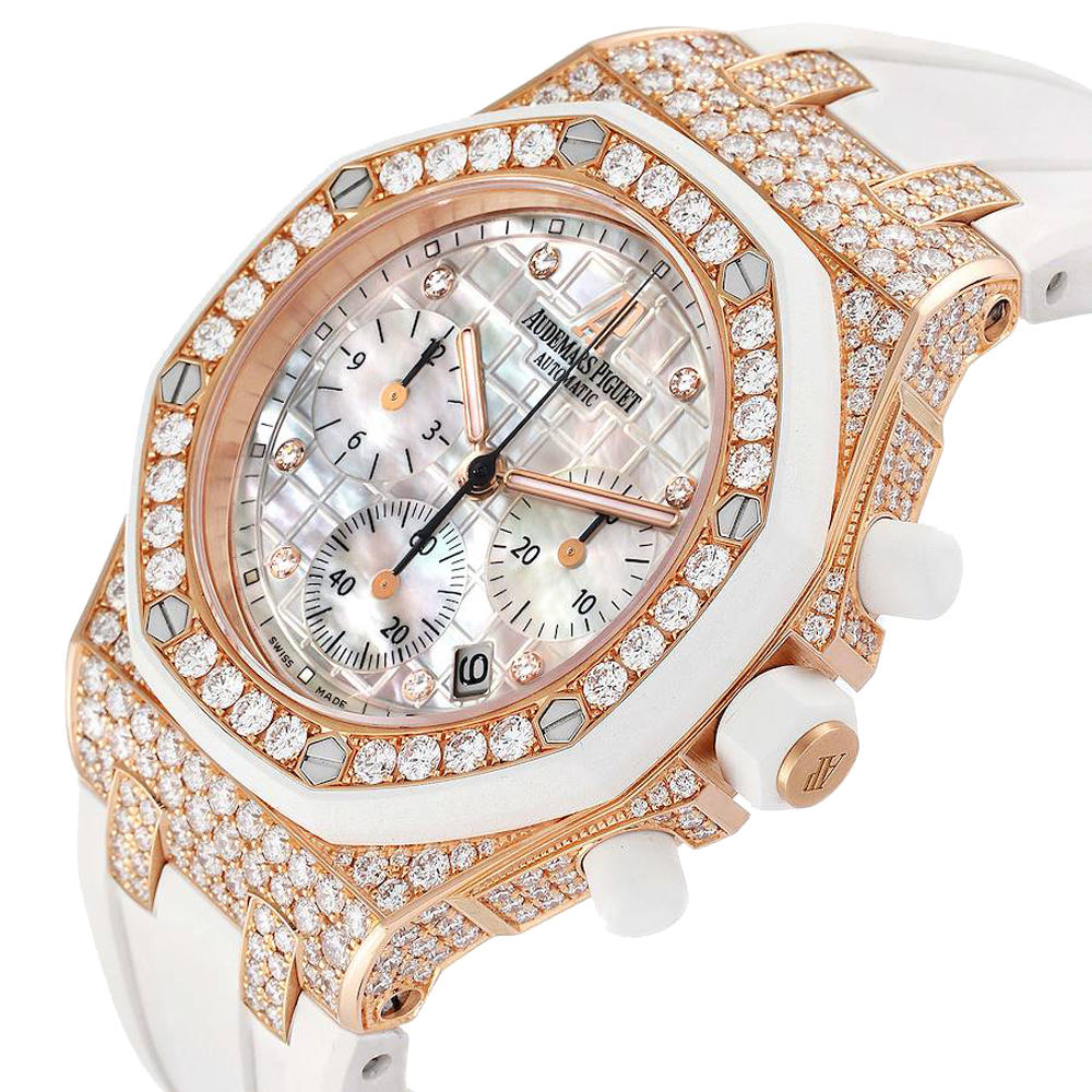 

Audemars Piguet MOP Diamonds 18k Rose Gold Royal Oak Offshore 26092OK Women's Wristwatch 37 MM, White