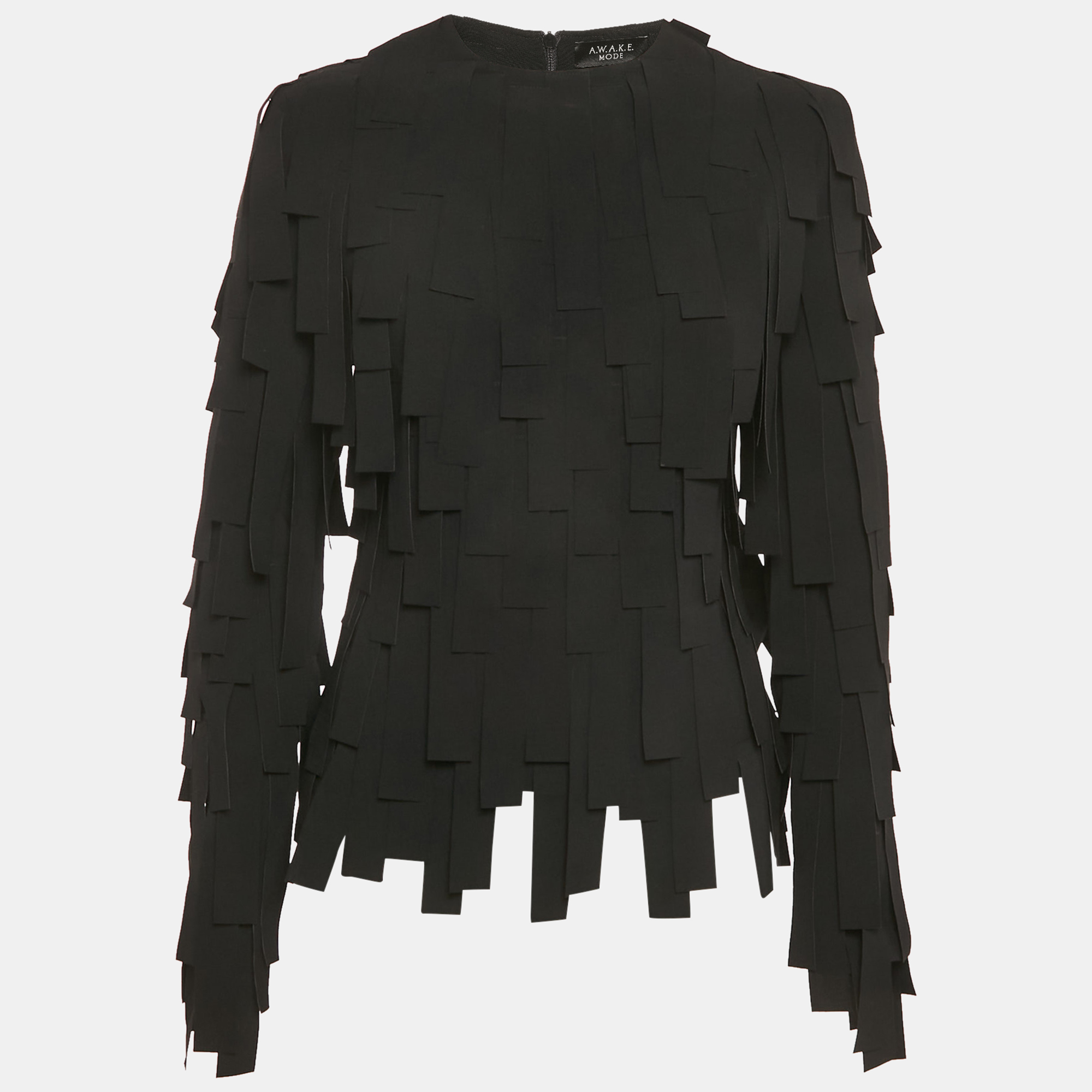 

A.W.A.K.E. Mode Black Rectangle-Trim Crepe Top L