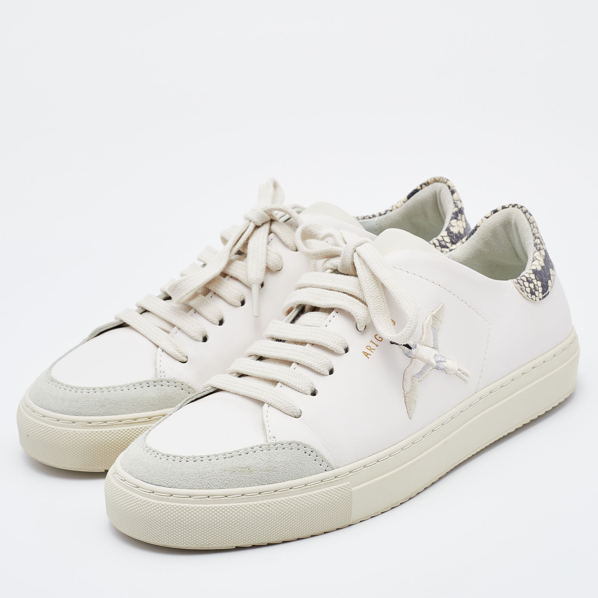 

Axel Arigato White Leather Clean 90 Bird Embroidered Low Top Sneakers Size