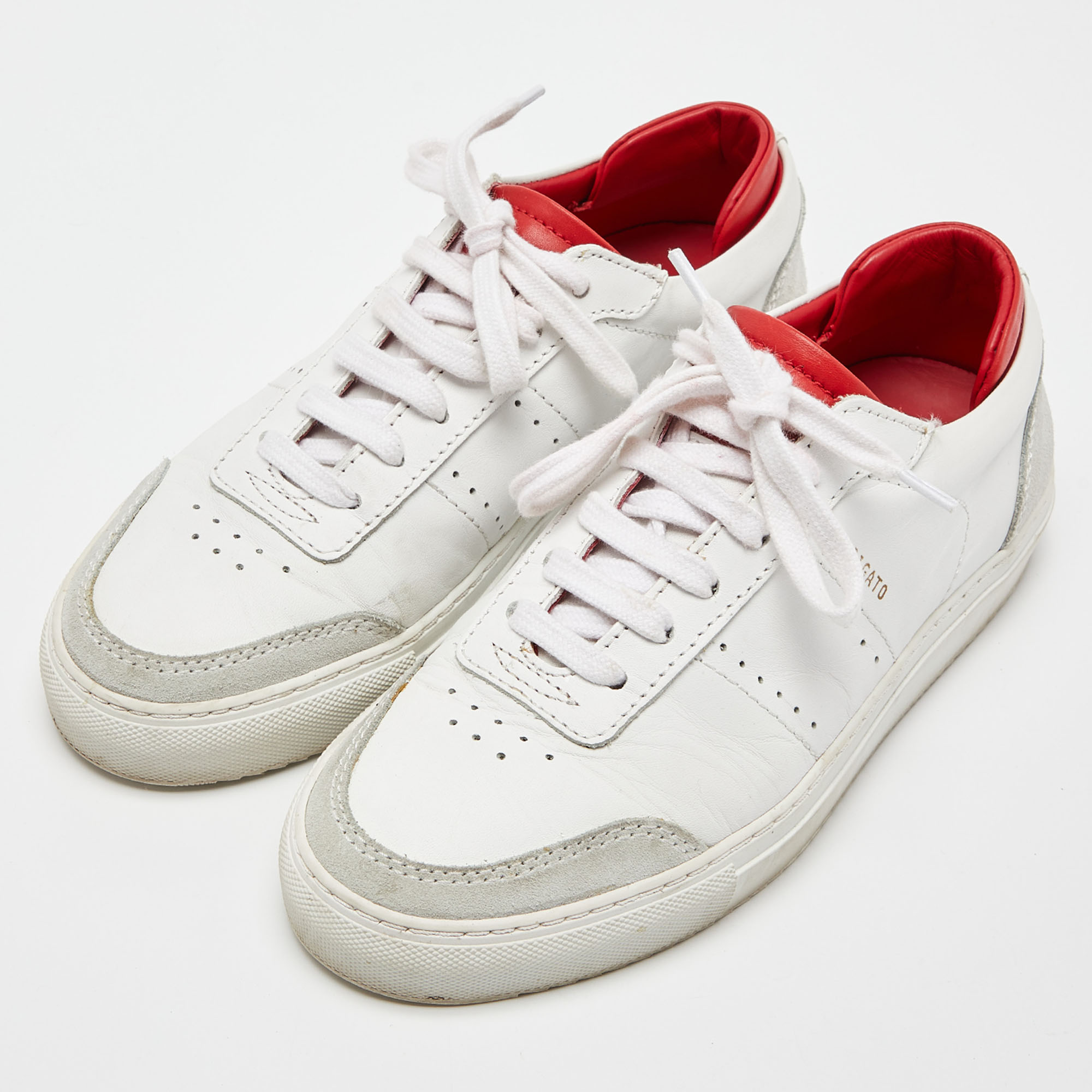 

Axel Arigato White/Red Leather and Suede Dunk Low Top Sneakers Size