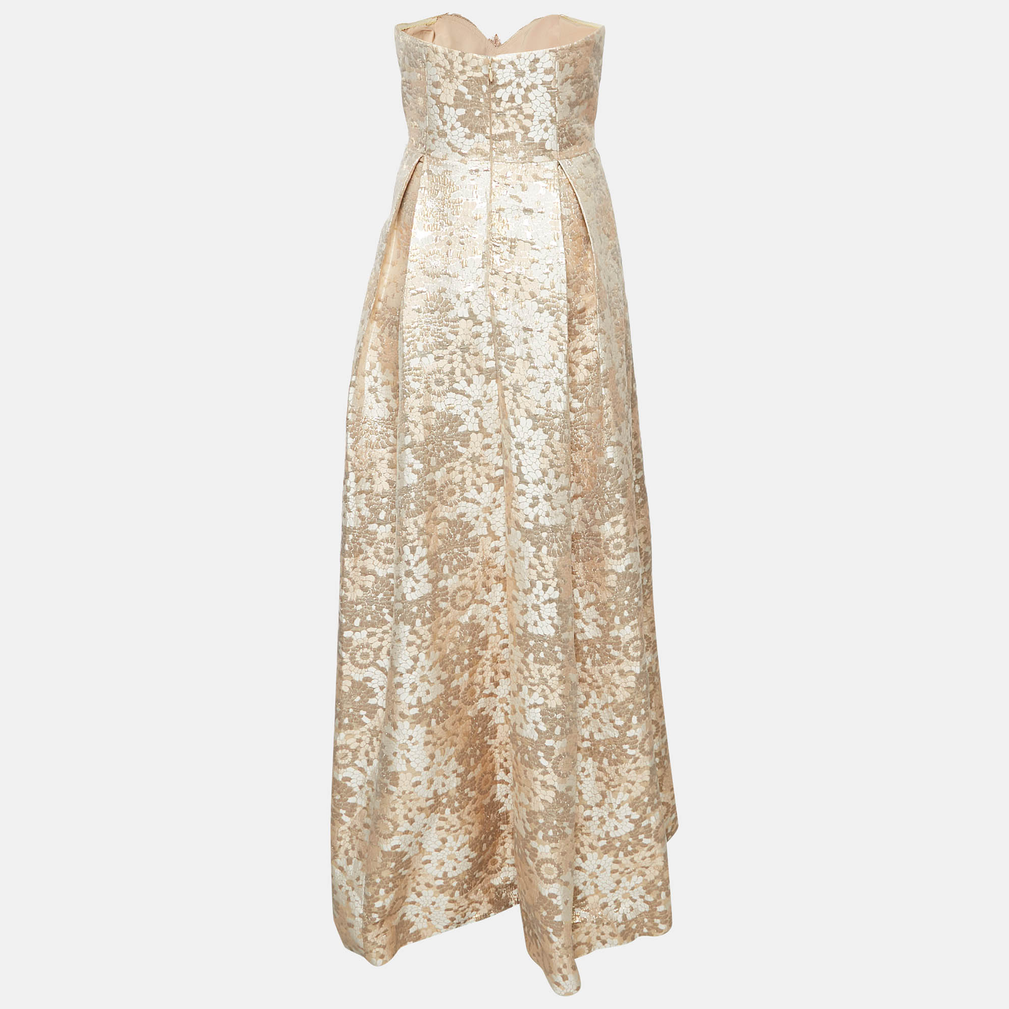 

Badgley Mischka Rose Gold Sequin Embellished Brocade Strapless Gown M