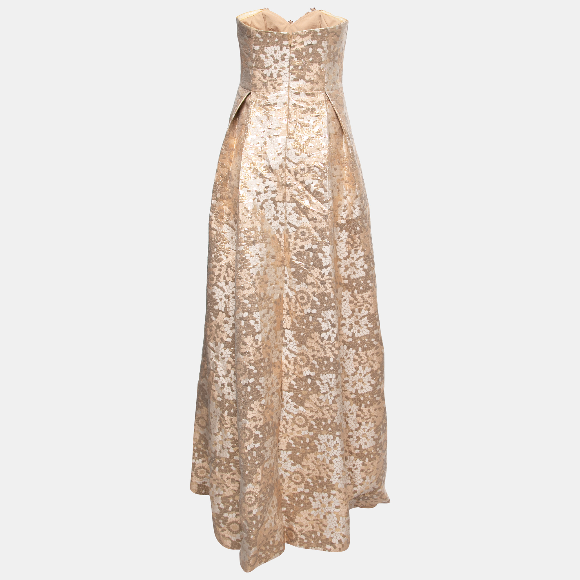 

Badgley Mischka Metallic Floral Jacquard Embellished Strapless Gown