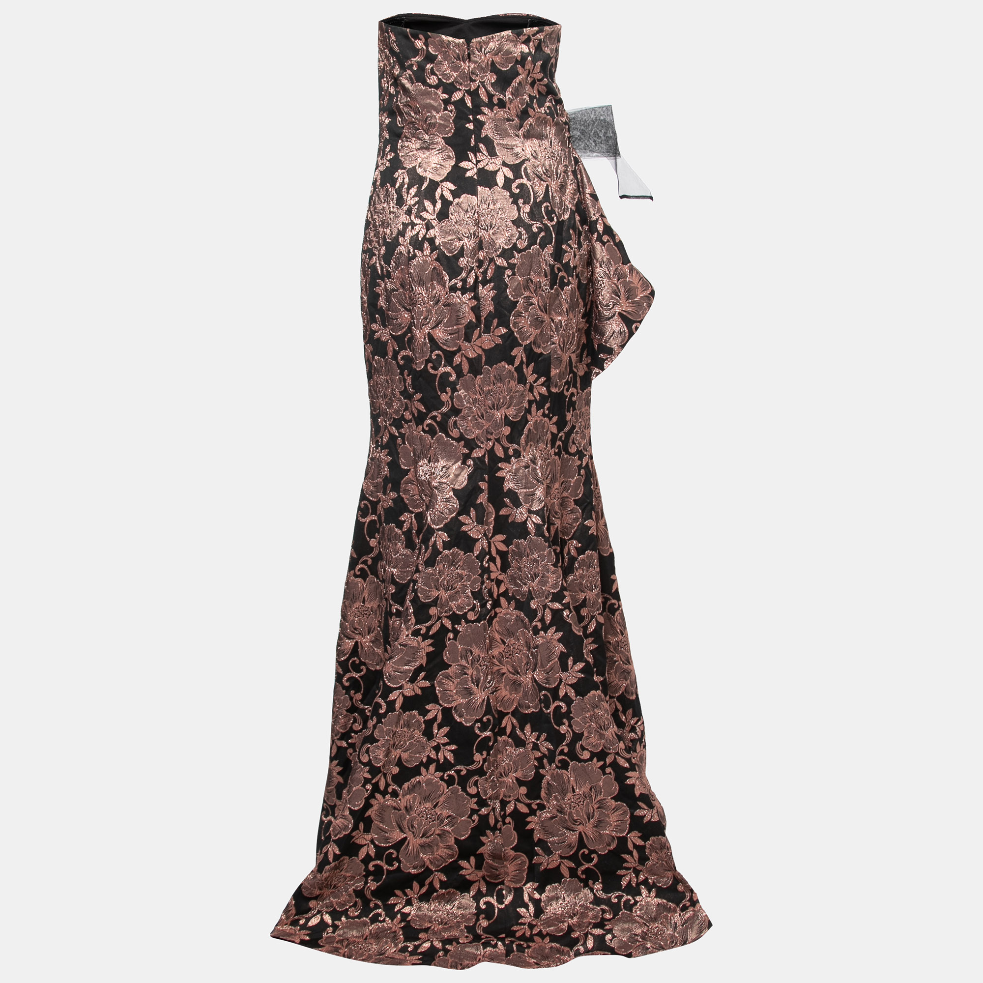 

Badgley Mischka Couture Black Floral Jacquard Strapless Gown