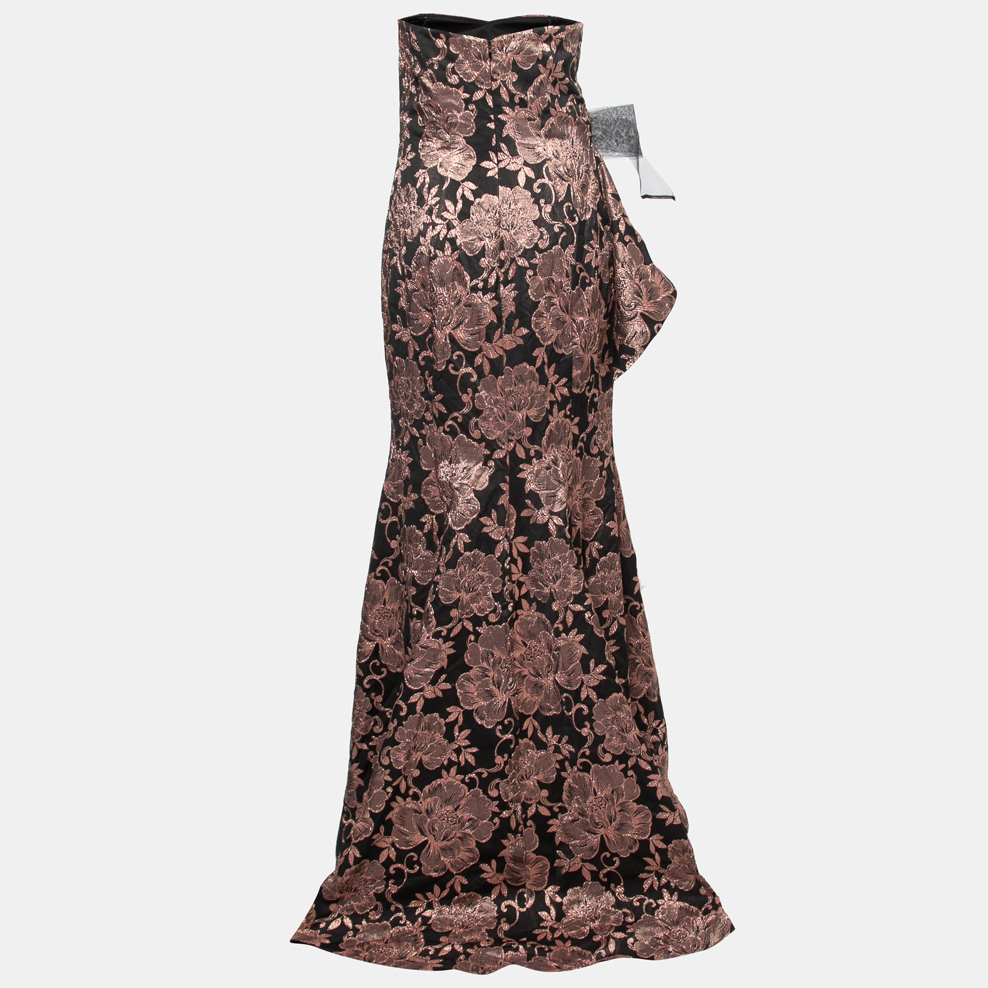 

Badgley Mischka Couture Metallic Floral Jacquard Embellished Strapless Gown