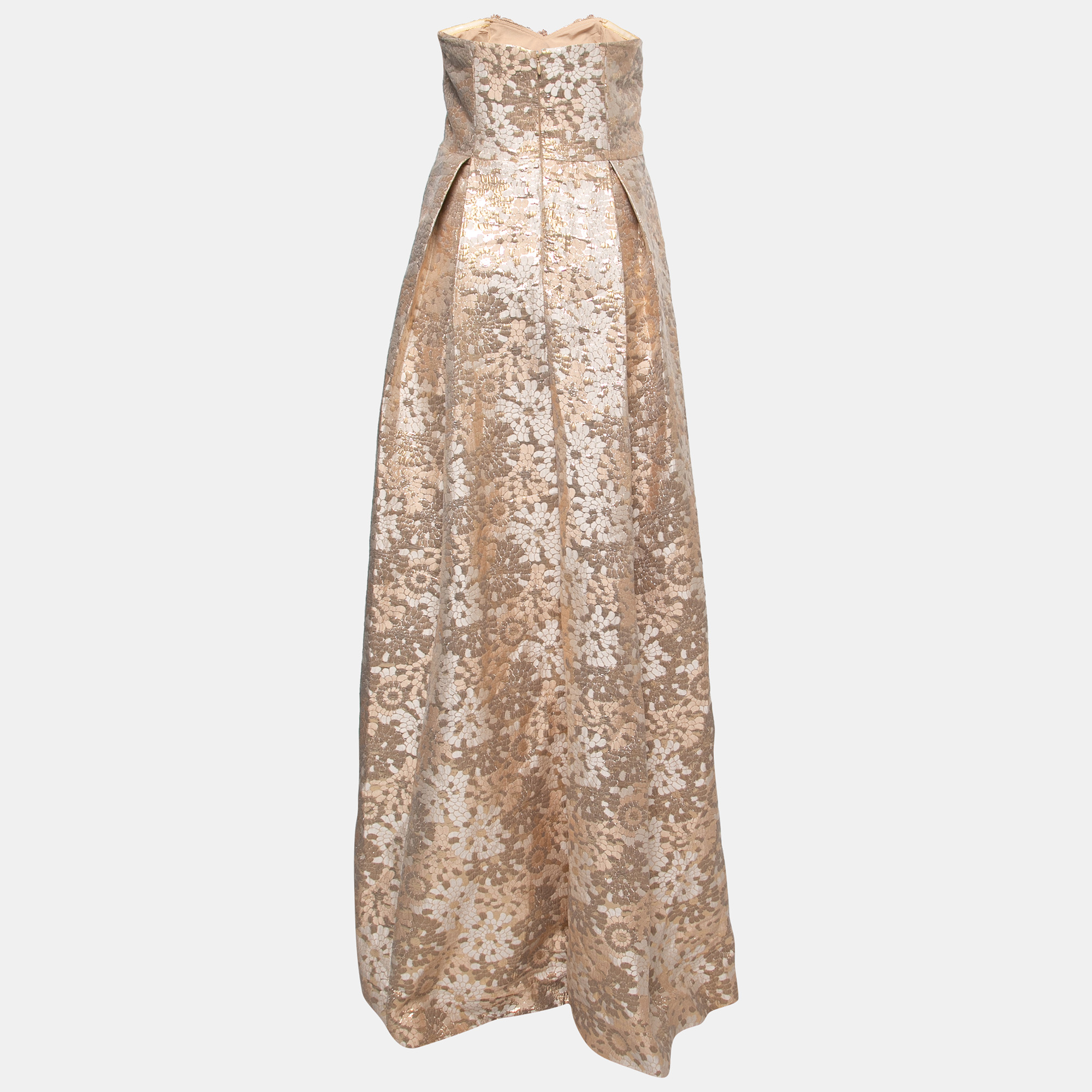 

Badgley Mischka Metallic Floral Jacquard Embellished Strapless Gown