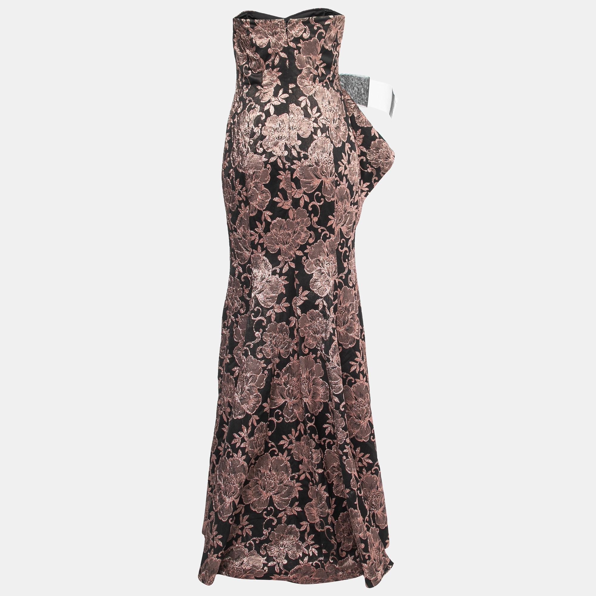 

Badgley Mischka Couture Black/Metallic Floral Jacquard Strapless Gown