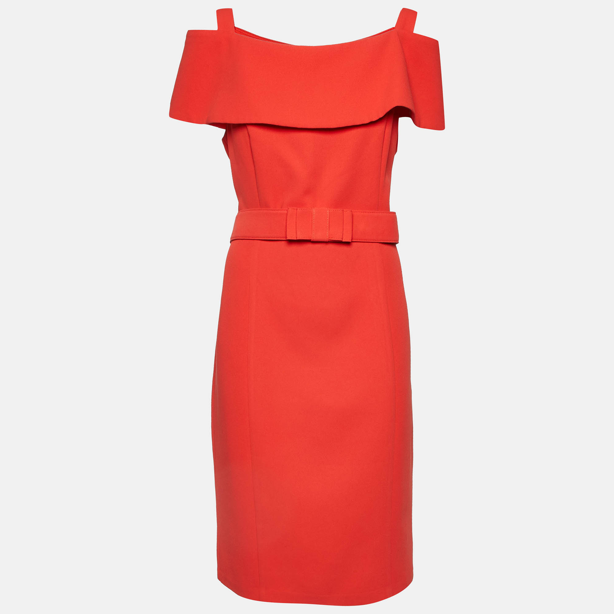 

Badgley Mischka Brick Red Crepe Belted Short Dress L