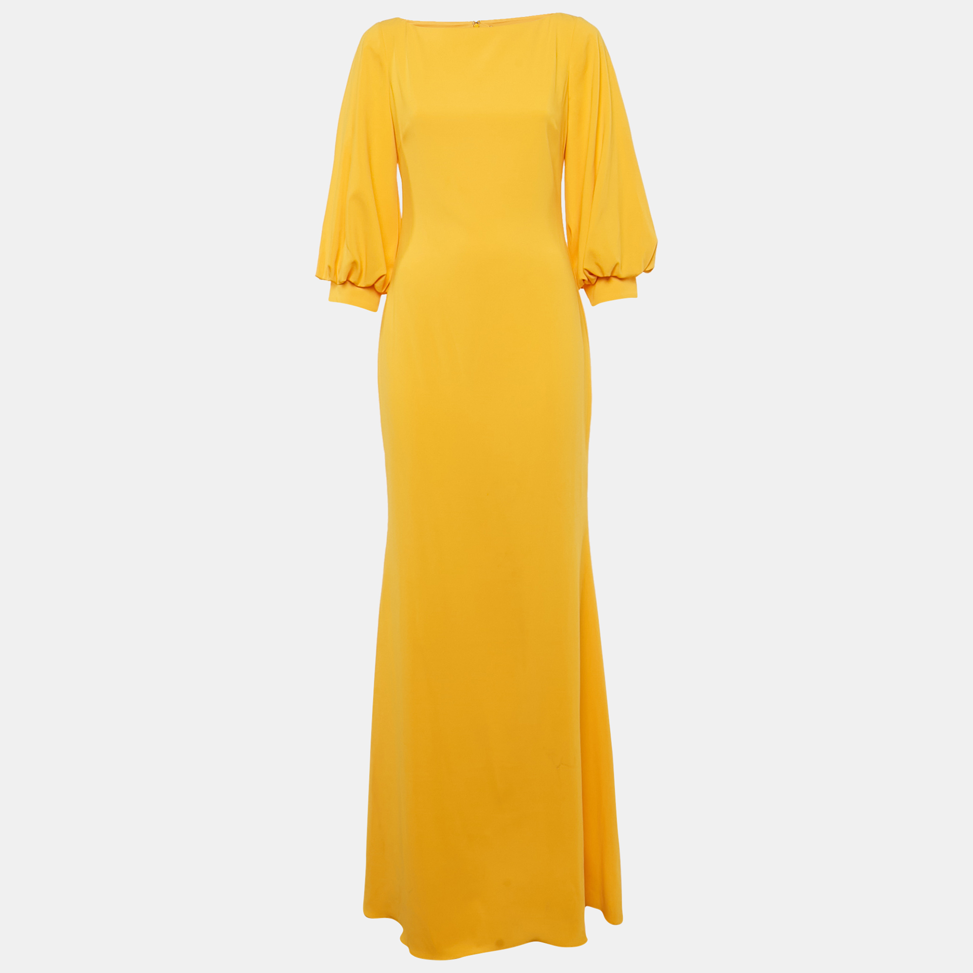 Pre-owned Badgley Mischka Yellow Stretch Crepe Marigold Gown S