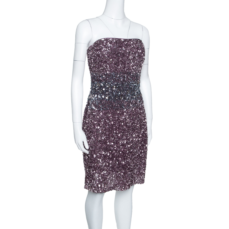 

Badgley Mischka Couture Purple Ombre Sequin Embellished Strapless Dress