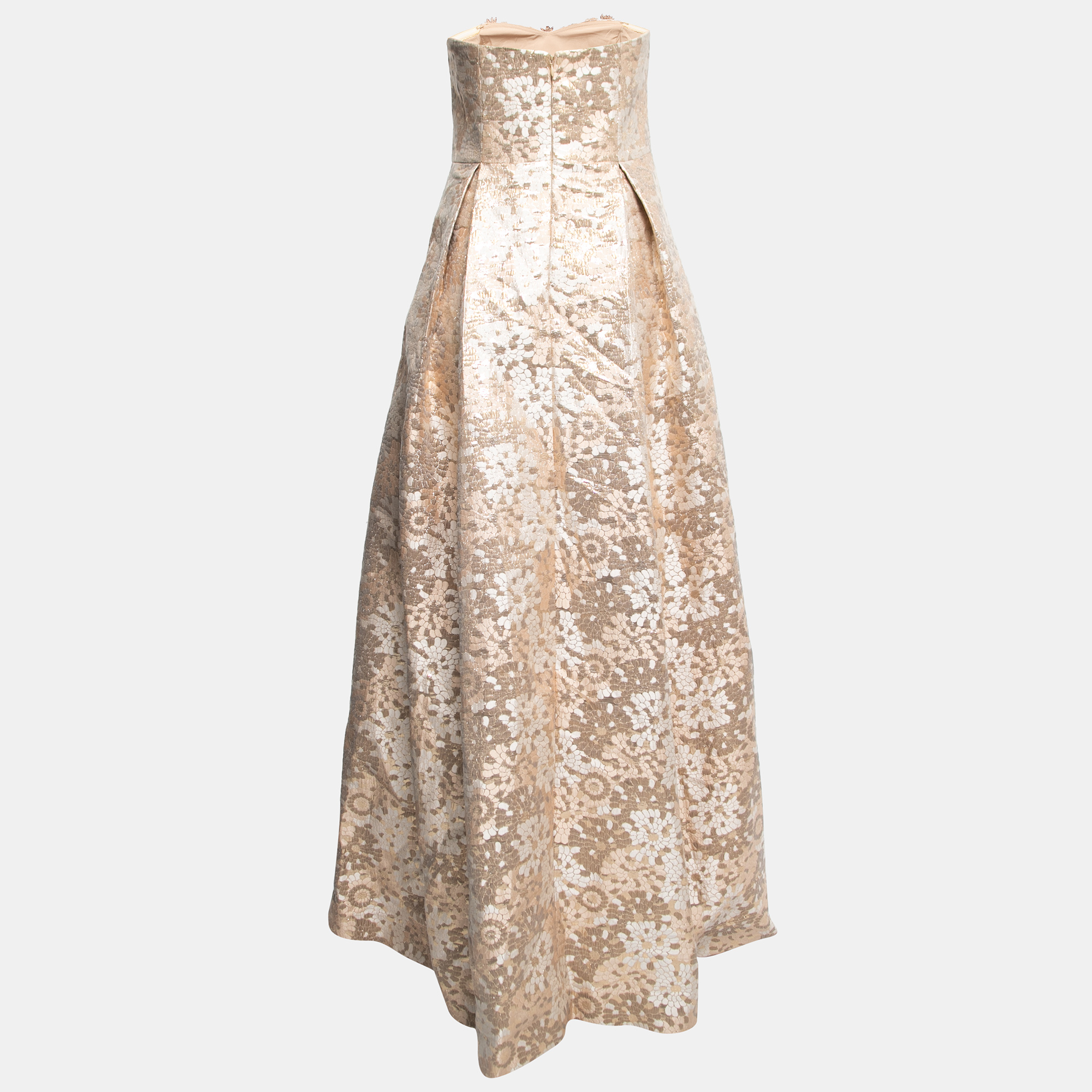 

Badgley Mischka Rose Gold Embellished Metallic Polyester Strapless Gown