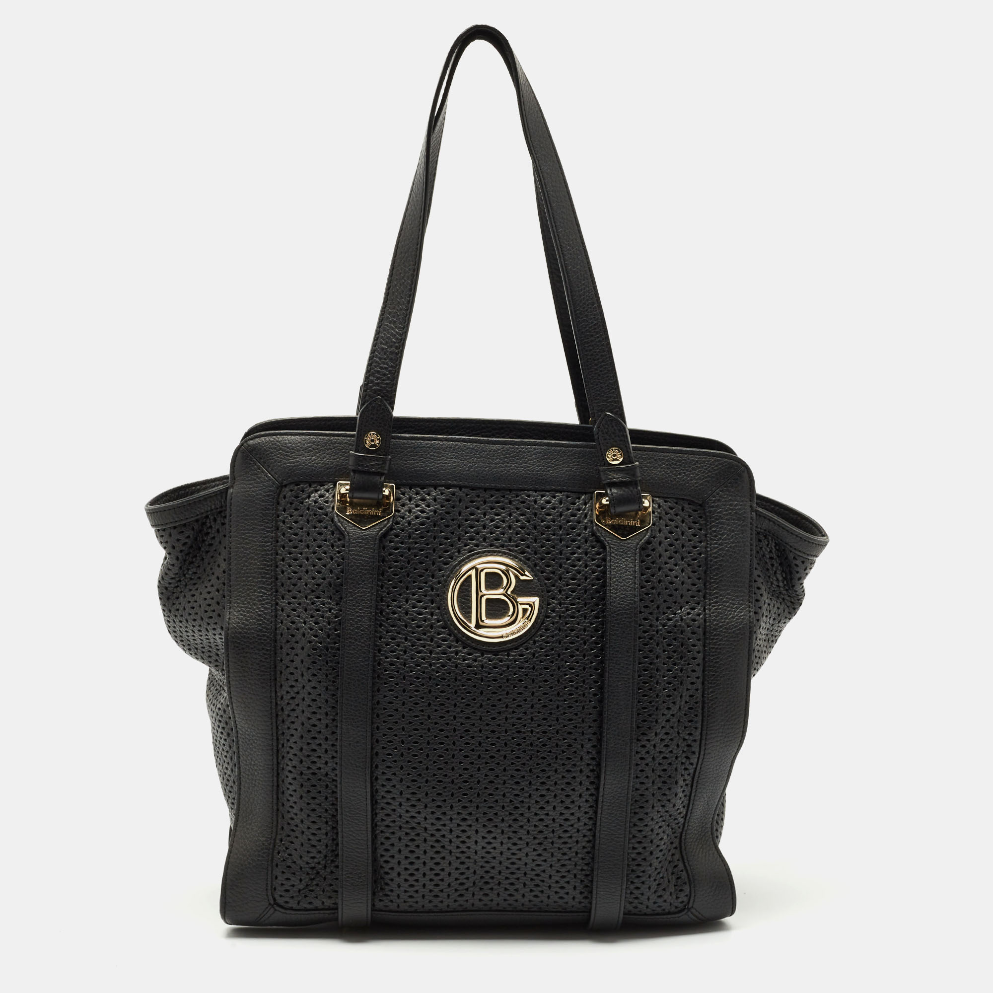 

Baldinini Black Perforated Leather Logo Tote