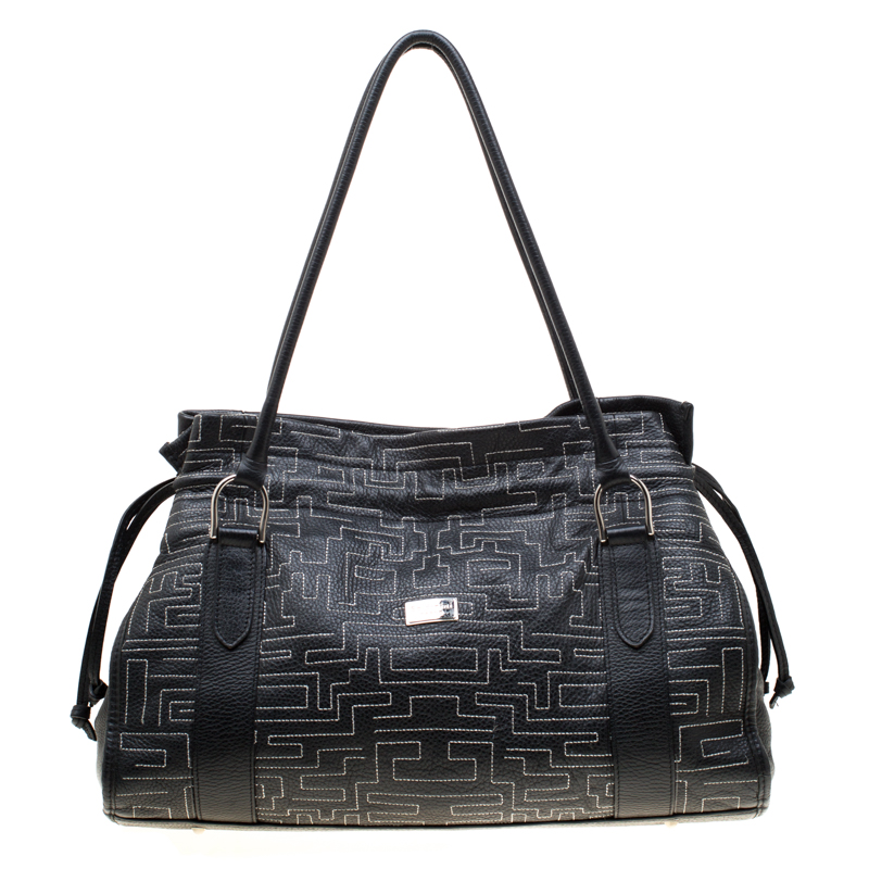 Pre Owned Baldinini Black Leather Shopper Tote