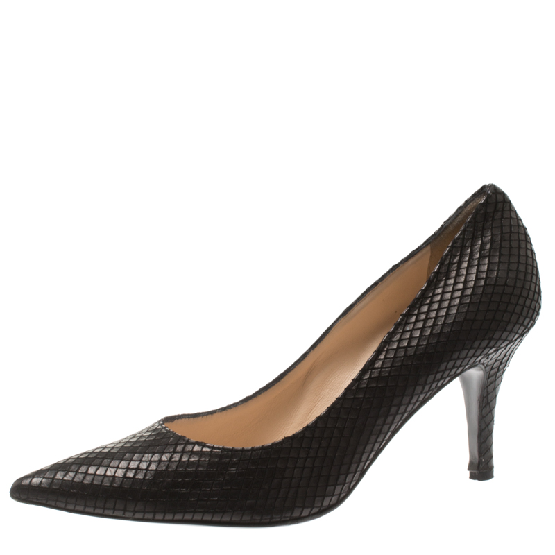 Baldinini Black Python Embossed Leather Pointed Toe Pumps Size 40 ...