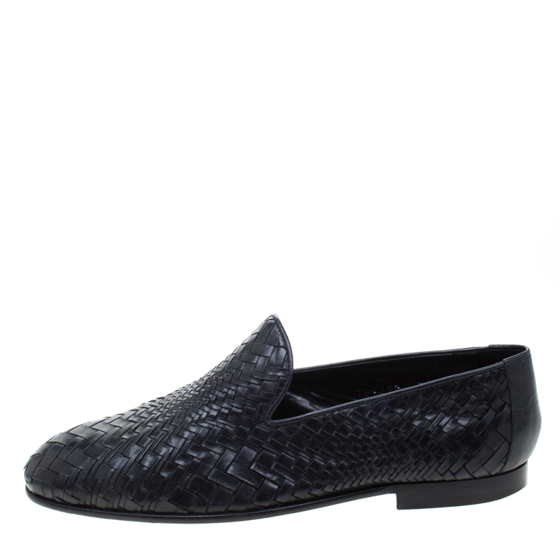 

Baldinini Black Woven Leather Loafers Size
