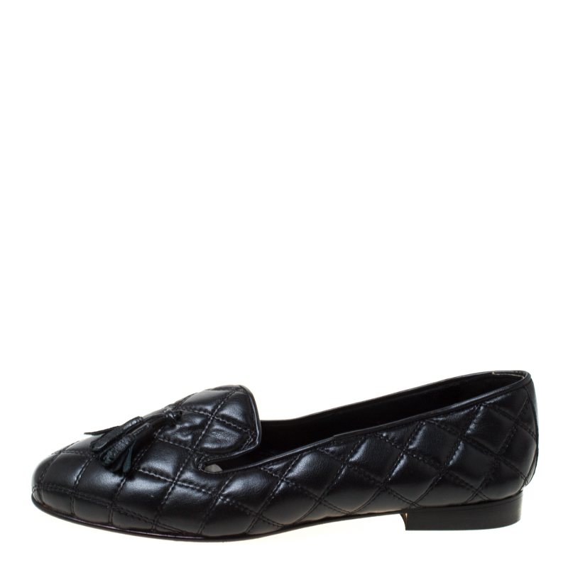 

Baldinini Black Quilted Leather Loafers Size