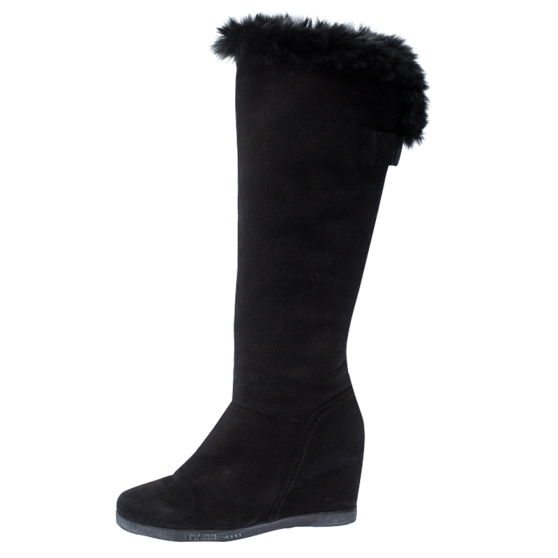 

Baldinini Black Suede Wedge Knee Length Boots Size
