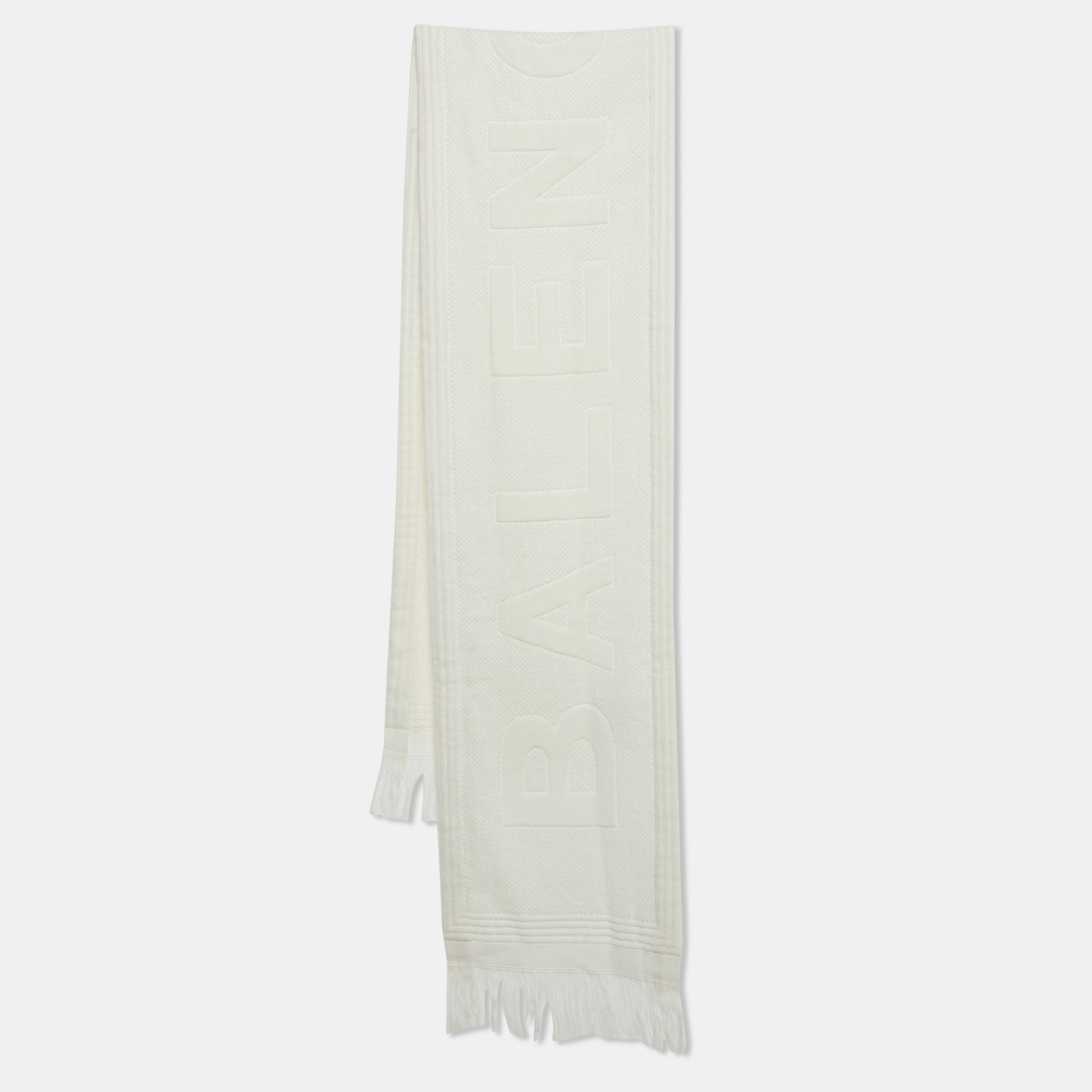 Pre-owned Balenciaga White Logo Detail Cotton Tennis Spugna Scarf