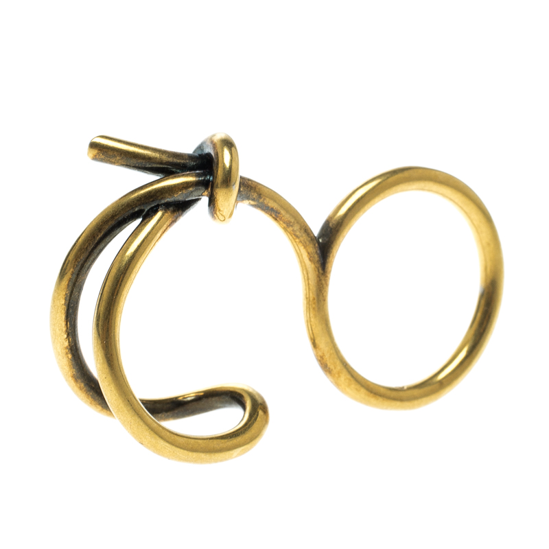 Balenciaga Asymmetric Bow Gold Tone Double Ring