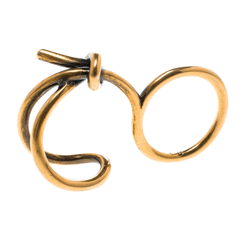 Balenciaga Asymmetric Bow Gold Tone Double Ring