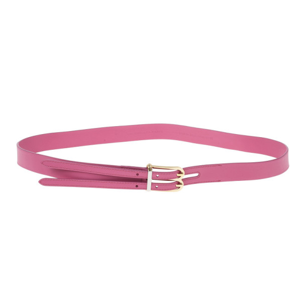 Pre Owned Balenciaga Pink Leather B Buckle Belt 95 CM