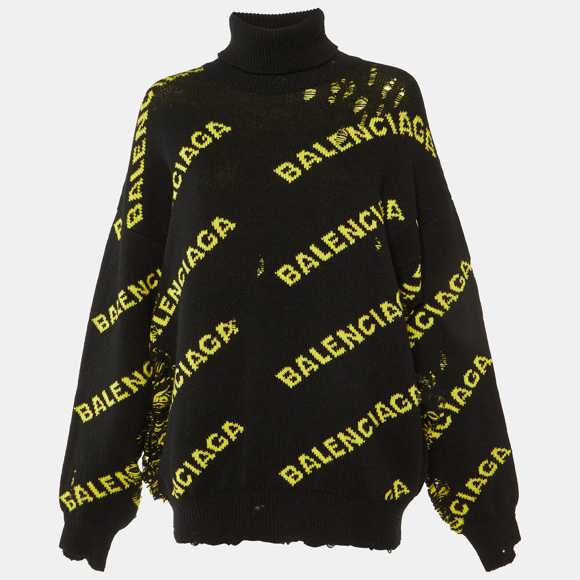 

Balenciaga Black All Over Logo Wool Knit Distressed Sweater M