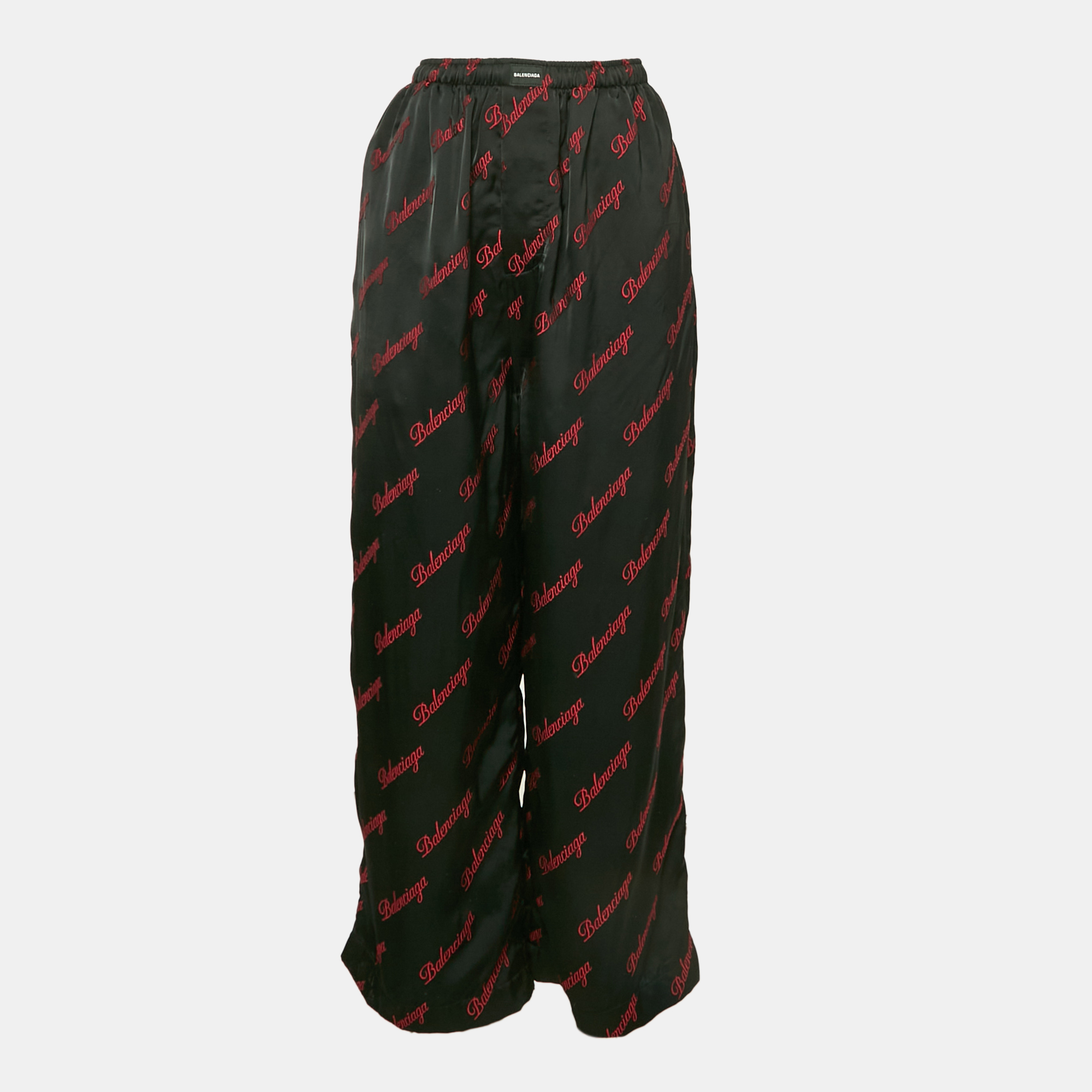 

Balenciaga Homewear Black Fil Coupe Logo Satin Pyjama Pants S