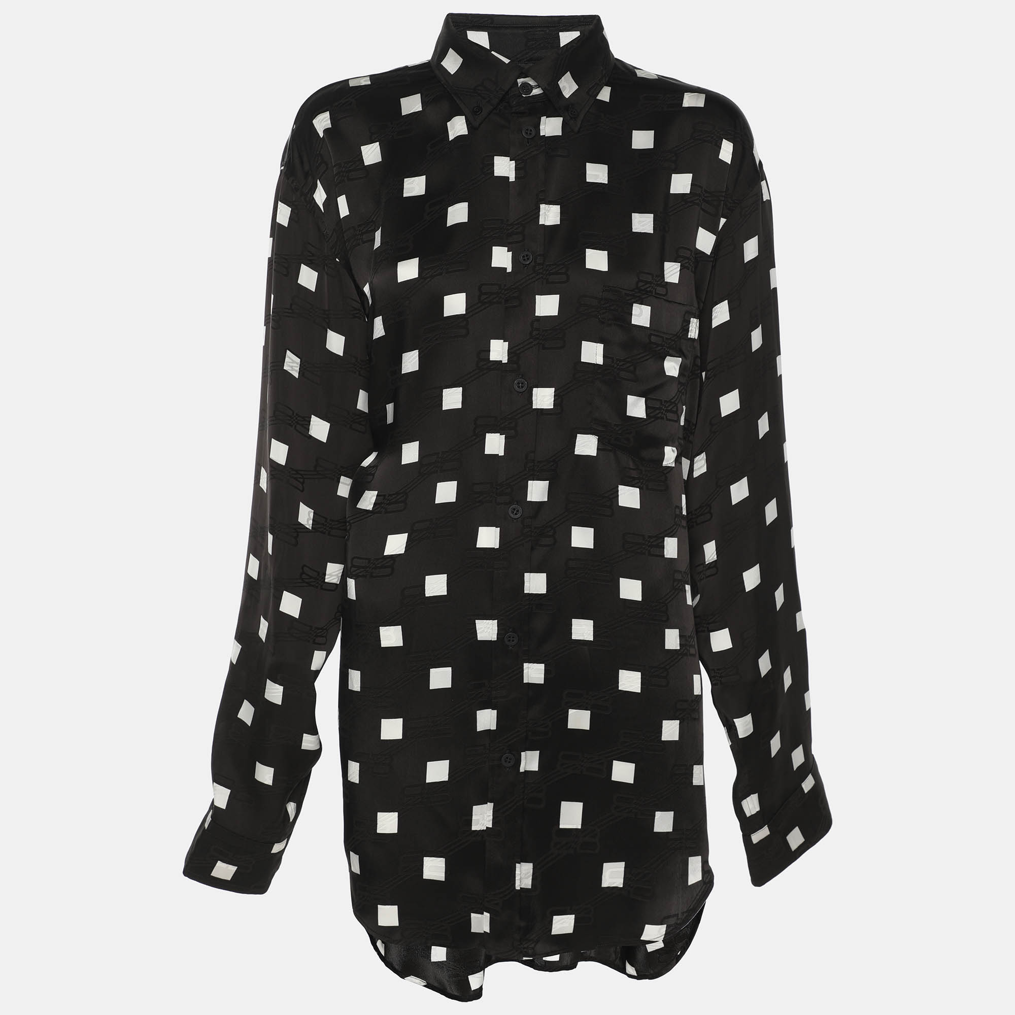 

Balenciaga Wardrobe Black/White Satin Logo Print Shirt S