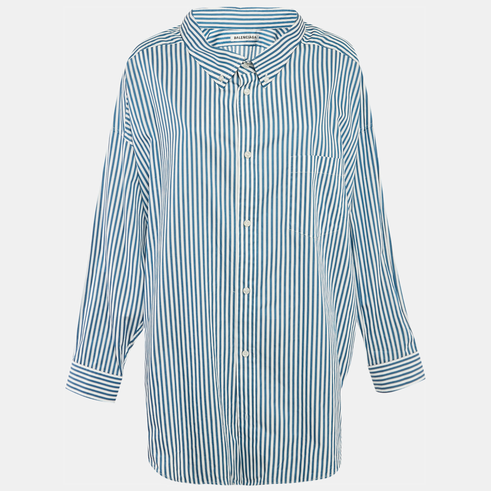 

Balenciaga Blue Stripe Cotton Poplin Swing Shirt S